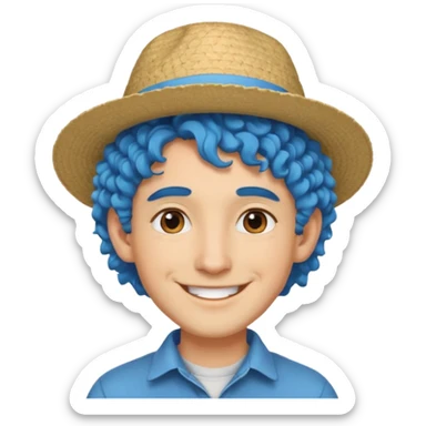 mid blue haired man curly hair and big earrings and and hat wearing sticker