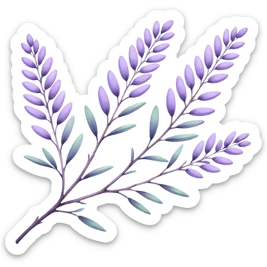 The art style is clean line art with delicate watercolor textures, pastel colors, and a dominant palette of lavender, soft lilac, and muted purple. Let the branch be more elongated and have short branches on it. sticker