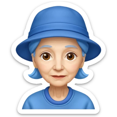 elderly woman with blue hat sticker