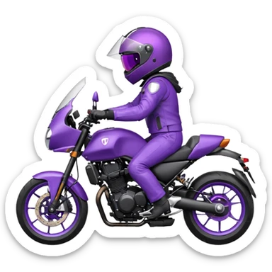 Créer un emoji avec une moto mt07 sport noir mate / violet iridescent très foncé. Avec une pilote dessus visière violet sombre faceless, bulle de la moto violet. Avec fond arrière violet, tenue complète casque inclus violet  sticker