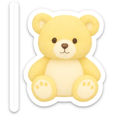 Change the teddy bear's fur to yellow and white, keep it soft and plush, no shadows, flat lighting, no background. The style should maintain the original look of the teddy bear. sticker