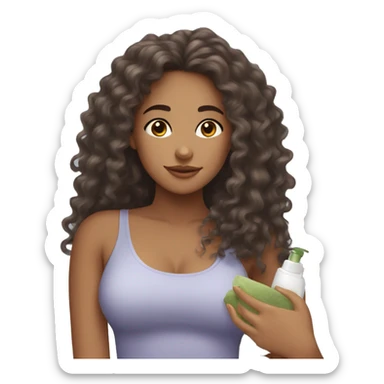 A mixed girl with long curly hair doing self-care sticker