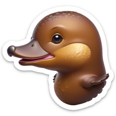 Cinematic Cute Platypus Portrait Emoji, Head tilted playfully and inquisitively, featuring a glossy brown fur with a charming, flat duckbill and round, sparkling eyes brimming with quirky wonder, Simplified yet irresistibly adorable features, highly detailed, glowing with a warm, friendly glow, high shine, affectionate and whimsical, stylized with a touch of aquatic playfulness, bright and endearing, soft glowing outline, capturing the essence of a mischievous yet lovable platypus, so playful it feels like it could waddle out of the screen into your arms! sticker