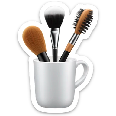 Realistic makeup brush in a cup holder and a hair brush  sticker