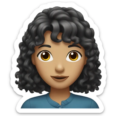 woman with long black curly hair and bangs and dark brown eyes sticker