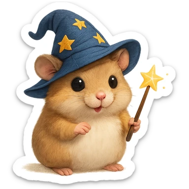 A magical hamster with a wizard hat and wand sticker