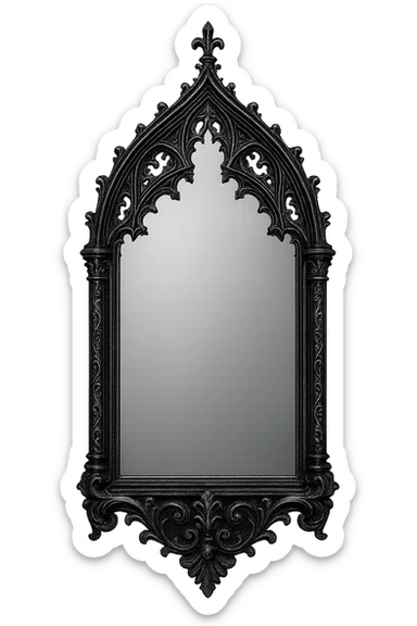 gothic mirror with ornate black and silver frame, no background sticker
