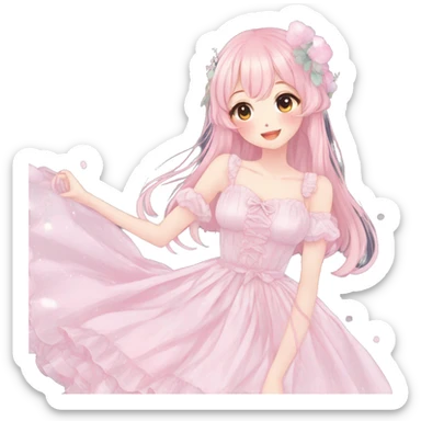 Gorgeous pastel anime style lady with blushing face and a dress cottagecore fairycore  Kawaii anime colorful pearly romantic simplistic aesthetic trending style sticker