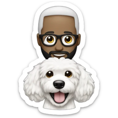 rapper-with hoop-white skin-black hair-beard-bichon dog-white-smile sticker