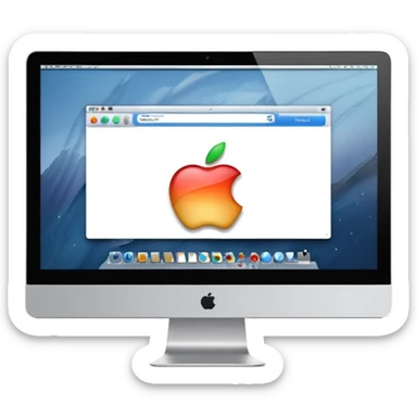 an Apple iMac that is showing a website sticker