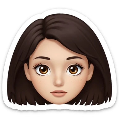 too dark brown 3c hair with dark brown eyes and too long lashes and some make up with freckle and light brown skin sticker