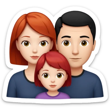a family of three, all three white: the mother with short red hair, the father with black hair, and the daughter with black hair. sticker
