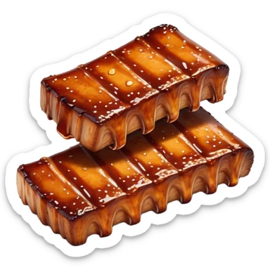 Honey Glazed BBQ Ribs Cinematic Realistic Honey Glazed BBQ Ribs Dish Emoji, depicted as a small portion of tender, honey-glazed ribs with a sticky, smoky finish, rendered with rich textures and warm, dynamic lighting. sticker