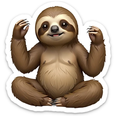 cinematic-sloth-realistic-full-body-sitting-emoji,-long-curved-claws-clinging,-thick-shaggy-brown-fur-slightly-ruffled,-head-tilted-dramatically,-slow-blinking-eyes-filled-with-serene-wisdom,-simplified-yet-realistic-focused-features,-highly-detailed,-glowing-with-an-almost-sarcastic-glow sticker