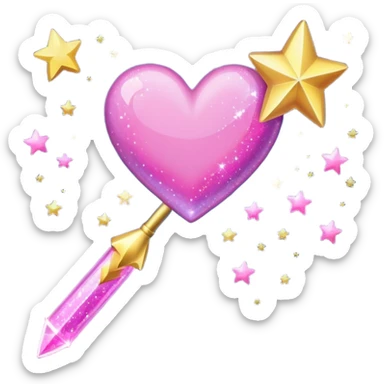 wand with a shooting star pink heart instead of a star at the end of a wand emoji sticker
