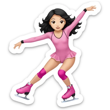una patinadora con pelo negro largo y ondulado en las puntas con un mallot de color patinando  sticker