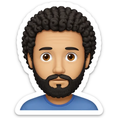 This is a cartoon-style avatar of a man with curly black hair, a beard, and a calm expression  sticker