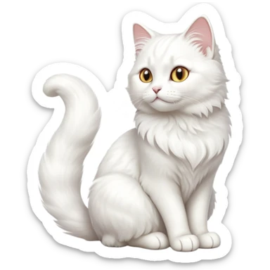 cinematic-[white cat]-realistic-full-body-sitting-emoji,-tail-curled-playfully-around-its-paws,-head-tilted-dramatically,-fluffy-[white]-fur,-simplified-yet-realistic-focused-features,-highly-detailed,-glowing-with-an-almost-sarcastic-glow sticker