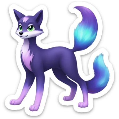 Cute cool black nebula green blue purple pink animal silver fox hybrid Fakemon full body sticker