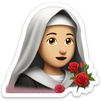 An emoji of Saint Rita with a rose  sticker