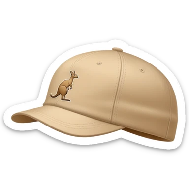 Beige Kangol flat cap seen from the side profile, classic baseball cap silhouette, with visible kangaroo logo on the side, iOS emoji style, light tan color sticker