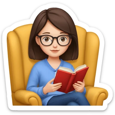 girl with glasses reading a book in cozy chair  sticker