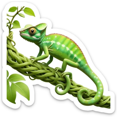cinematic-chameleon-realistic-full-body-climbing-emoji,-slender-body-gripping-a-twisting-vine-with-prehensile-feet,-scaly-green-skin-shifting-shades-with-its-environment,-large-bulging-eyes-rotating-independently,-delicate-coiled-tail-curling-behind,-long-tongue-slightly-protruding-as-if-ready-to-strike,-simplified-yet-realistic-focused-features,-highly-detailed,-glowing-with-an-ethereal-forest-light sticker