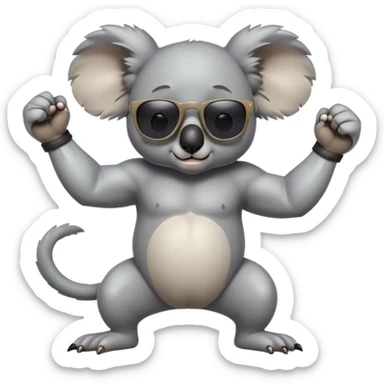 anthropomorphised koala, full body, casual clothing, dark sunglasses, flexing muscles, different pose sticker