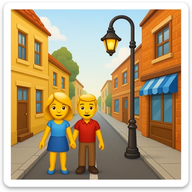 emoji of a small  street scene — a narrow road with a sidewalk, a few  buildings on the sides, and a streetlight. Soft daylight, clean design, minimal background, cheerful and detailed Apple emoji style sticker