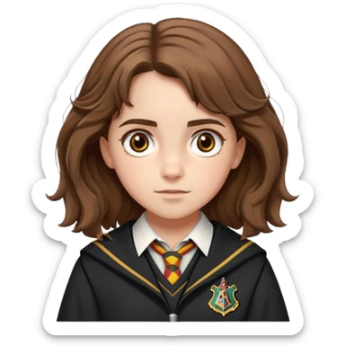 Hermione Granger portrait with bushy brown hair and Hogwarts uniform sticker