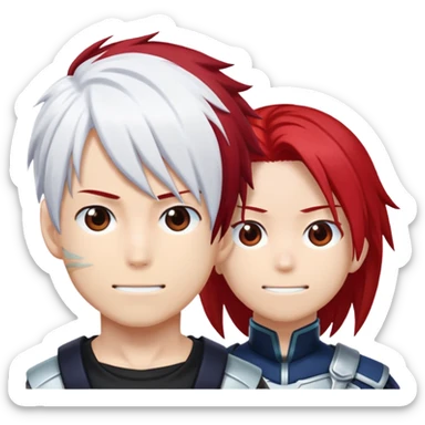 Emoji face with Shoto Todoroki's split hair - left side red hair, right side white hair, like the character from My Hero Academia sticker