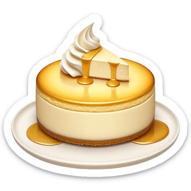 Cinematic Realistic Sernik Dessert Emoji, showcasing a rich, creamy cheesecake with a golden crust rendered with delicate textures and inviting, soft lighting. sticker
