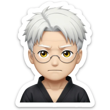 Satoru Gojo from Jujutsu Kaisen, white hair, blindfold, confident smirk, chibi face proportions, energetic expression, close-up face sticker
