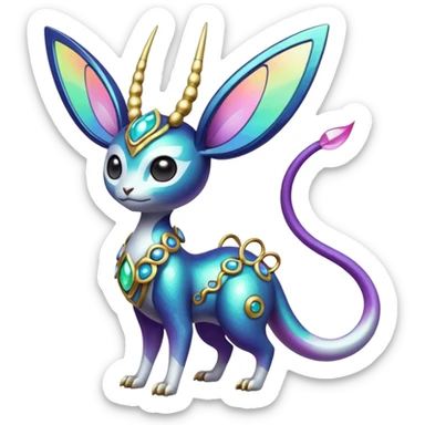 Shiny Horned Antenna’d Colorful Futuristic Ornate Oriental Painted Asian Fae-Vernid-Trico-Meloetta-Latias-Koraidon-Peppercat-Protogen-Pokémon-Digimon-Fakémon-fusion-hybrid-creature sticker