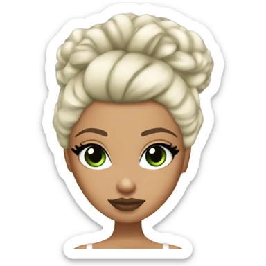 Bratz, bride, black updo hair, olive skin, green almond cat eyes sticker