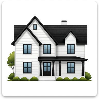 modern farmhouse with white siding, black roof and black trim, exterior view sticker