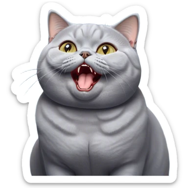 Cinematic Comical Grey British Shorthair Cat Portrait Emoji, Head tilted dramatically while yawning exaggeratedly, round and plump body with sleek soft grey fur and subtle blue undertones, Simplified yet hilariously adorable features, highly detailed, glowing with an almost sarcastic glow, high shine, a mix of lazy and disinterested, stylized with a touch of playful whimsy, bright and alert but with a hilariously bored expression, soft glowing outline, capturing the essence of a mischievous yet overly dramatic kitty, so meme-worthy it feels like it could leap off the screen and sarcastically demand attention, perfect for the internet's next viral meme! sticker