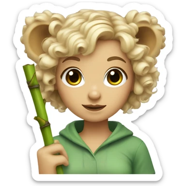 Girl with blonde curly hair and green eyes with koala ears holding bamboo stick  sticker