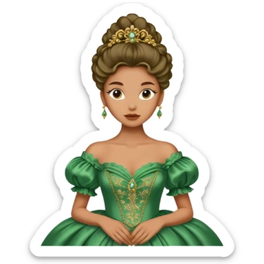 model wearing a green rococo gown sticker