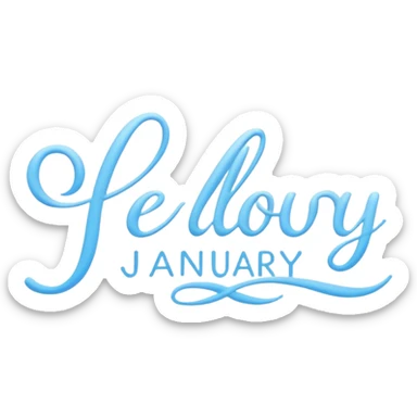 Light Blue “ hello January “ word in cursive sticker