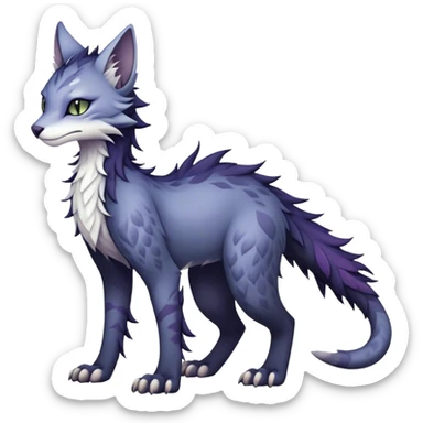 Kawaii dark edgy gloomy dusky dull-colored fantasy ethereal feline-vernid-sergal-fursona animal creature with a tufted tail full body with intricate markings  sticker