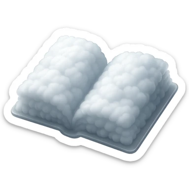 thick open book made entirely of small very bright white fluffy convex clouds, matte glass style, emphasis on volume and luminosity of clouds, no background sticker