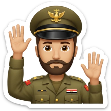 surrenders, depicts an Iraqi soldier from 1980, with a beard, a sad face and raised hands sticker