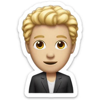 man with big eyes looking to the left with blond hair and a gradient suit with black shoes sticker