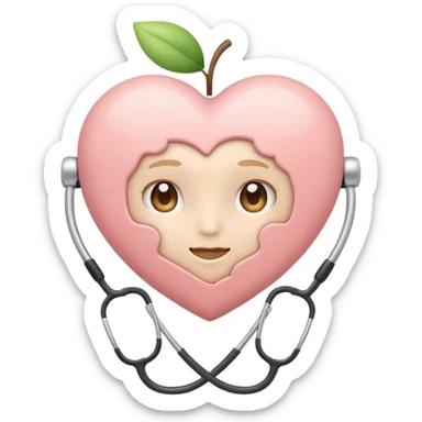 Minimalist emoji of a white heart with a stethoscope halo, small brain inside, sparkle accent, pastel colors (blush, cream, sage), smooth vector lines, rounded edges, Apple emoji style, transparent background, cute and aesthetic. sticker