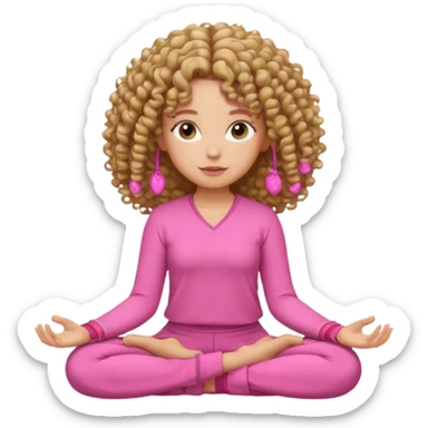 curly hair girl doing meditation wearing pink sticker