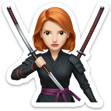 Jessica Chastain, in a ninja position with swords sticker