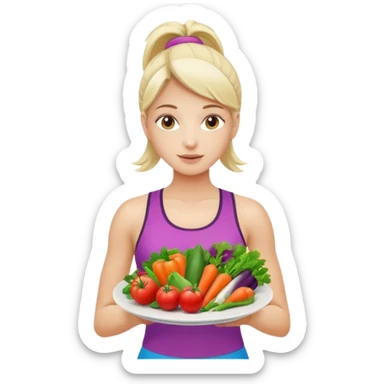 girl in sport clothes which give us the plate with vegetables sticker
