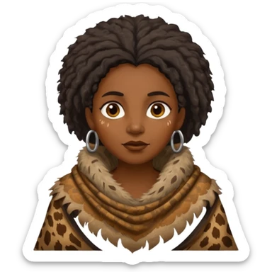 ancient hairy black woman, tattered animal skin shawl sticker
