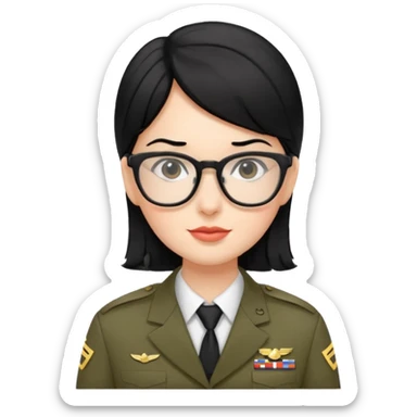 Black hair military secretary glasses nerd cute no hat sticker